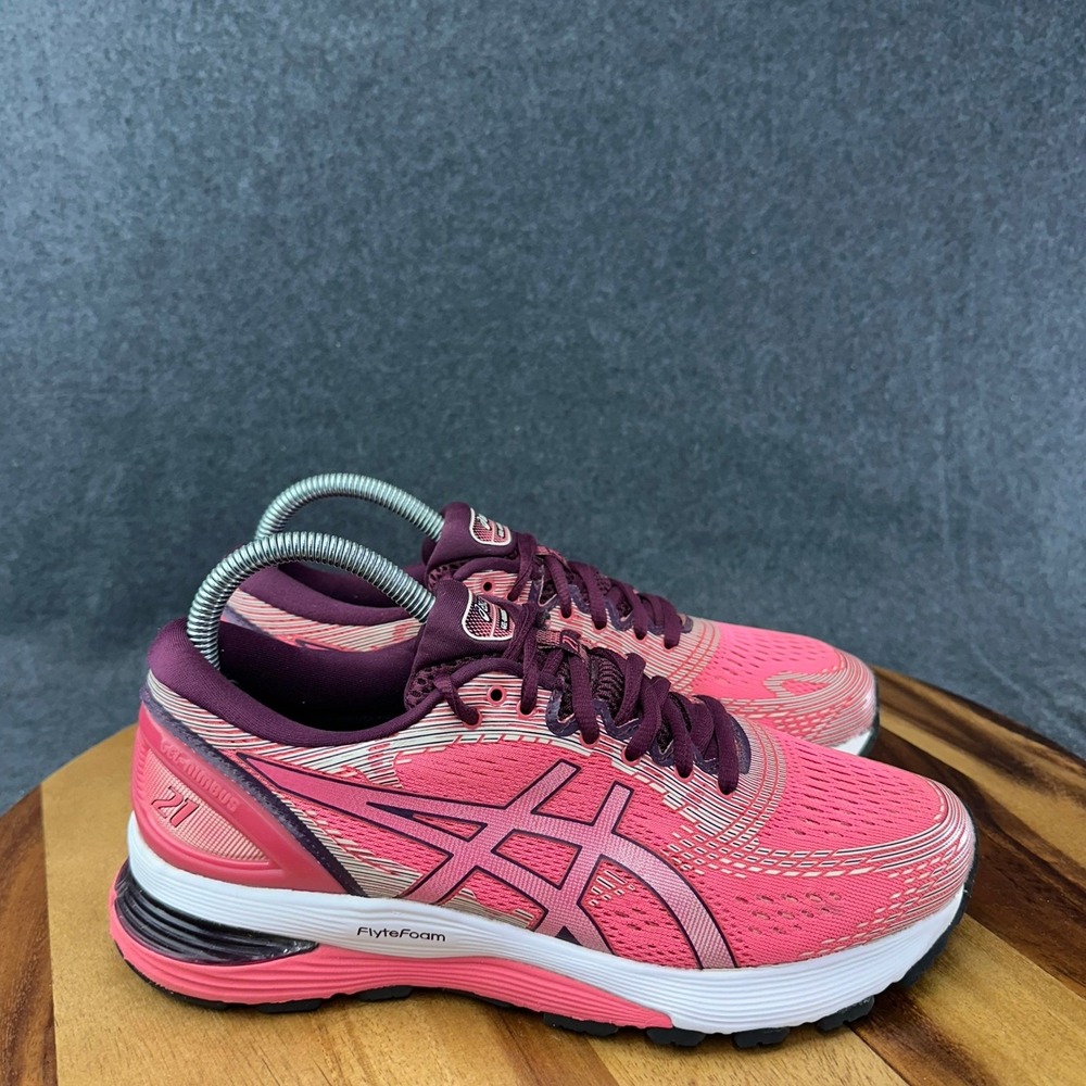 ASICS Gel-Nimbus 21 Womens Size 8 Running Shoes Pink Maroon 1012A156